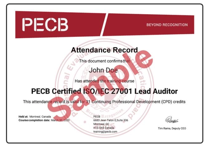 31 CPD associés à votre formation PECB ISO 27001 LA